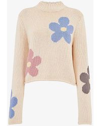 Whistles - Floral-intarsia Cropped Knitted Jumper - Lyst