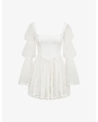 House Of Cb - Sancia Puff-Sleeve Lace Mini Dress - Lyst