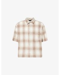 NAHMIAS - Flower-Embroidery Short-Sleeve Check Cotton Flannel Shirt - Lyst