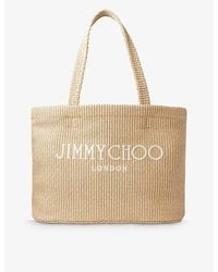 Jimmy Choo - Beach Logo-Embroidered Raffia Tote Bag - Lyst