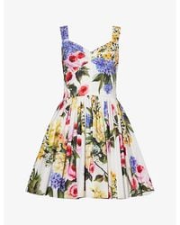 Dolce & Gabbana - Popeline Floral-print Cotton Mini Dress - Lyst