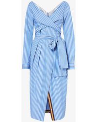 Dries Van Noten - V-neck Striped Cotton Midi Dress - Lyst