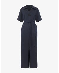 Whistles - Button-Front Wide-Leg Woven Jumpsuit - Lyst