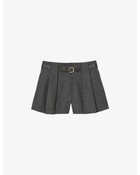 Sandro - Belted-Waist High-Rise Pleated Stretch-Woven Shorts - Lyst