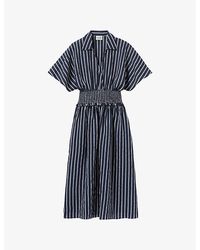 Claudie Pierlot - Stripe Wrap-Front Short-Sleeve Woven Midi Dress - Lyst