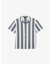 Reiss - Dexter Cuban-Collar Block-Stripe Stretch-Woven Shirt - Lyst