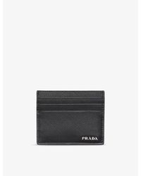 Prada - Logo-Plaque Saffiano Leather Card Holder - Lyst