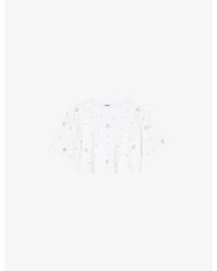 Sandro - Pearl-Beaded Cropped Cotton T-Shirt - Lyst