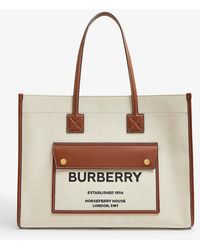 Burberry - Medium Two-tone Canvas & Leather Tote - Lyst