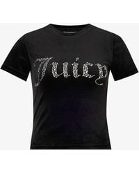 Juicy Couture - Rhinestone-embellished Slim-fit Velour T-shirt - Lyst