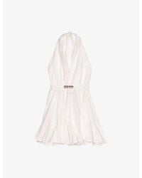 Maje - Ring-Embellished Halter-Neck Embroidered Cotton Mini Dress - Lyst
