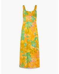 Whistles - Palm Floral-print Sweetheart-neckline Woven Midi Dress - Lyst