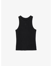Sandro - Round-Neck Sleeveless Cotton T-Shirt - Lyst