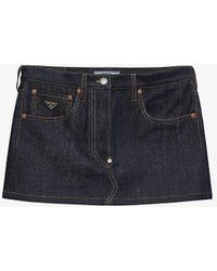 Prada - Brand-plaque Low-rise Denim Mini Skirt - Lyst