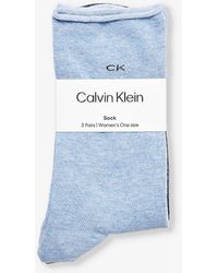 Calvin Klein - Roll Top Brand-print Pack Of Three Stretch-cotton Blend Socks - Lyst