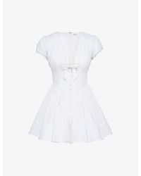 House Of Cb - Emiliana Plunge-Neck Stretch-Cotton Mini Dress - Lyst