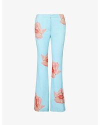 KENZO - Floral-print Flared-leg Woven Trousers - Lyst
