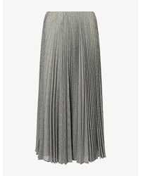 Vince - Houndstooth-Print Pleated Woven Midi Skirt - Lyst