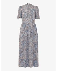 Whistles - Blair Graphic-print Puff-sleeve Woven Midi Dress - Lyst