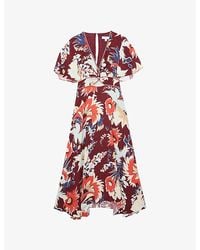 Reiss - Asha Floral-Print Woven Midi Dress - Lyst