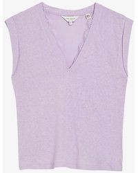 Ted Baker - Effiy Lace-trimmed V-neck Linen And Cotton-blend T-shirt - Lyst