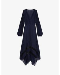 The Kooples - V-Neck Asymmetric-Hem Woven Midi Dress - Lyst