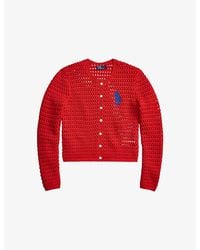 Polo Ralph Lauren - Crochet Logo-Embroidered Cotton Cardigan - Lyst