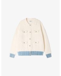 Sandro - Denim-Hem Button-Down Knitted Cardigan - Lyst