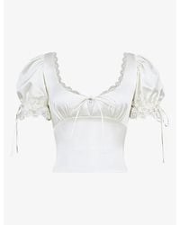 House Of Cb - Elisabetta Puff-Sleeve Lace-Trim Woven Top - Lyst