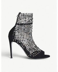 Rene Caovilla - Galaxia Crystal-embellished Heeled Suede Sandals - Lyst