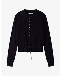 Sandro - Pointelle-Knit Tie-Waist Wool-Blend Cardigan - Lyst
