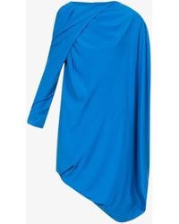 Atlein Draped One-sleeved Crepe Mini Dress - Blue