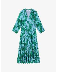 LK Bennett - Eleanor Floral-print Tiered-hem Woven Midi Dress - Lyst