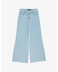 Maje - Wide-Leg Rhinestone-Embellished Denim Jeans - Lyst