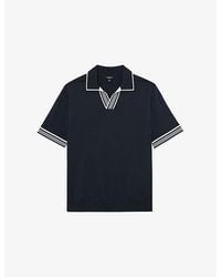 Reiss - Poole Striped-Trim Stretch-Knit Polo Shirt - Lyst
