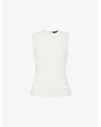 Whistles - Round-Neck Sleeveless Textured Stretch-Cotton Tank - Lyst