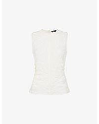 Whistles - Round-Neck Sleeveless Textured Stretch-Cotton Tank - Lyst