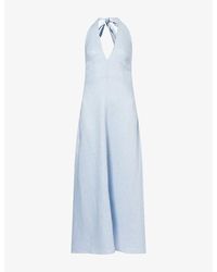 Dissh - Sky Halter-Neck Linen Midi Dress - Lyst