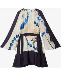 Reiss - Vy/blue Sasha Graphic-print Cut-out Woven Mini Dress - Lyst
