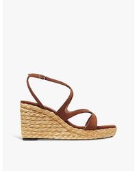 Jimmy Choo - Ayla 85 Suede And Raffia Wedge Sandals - Lyst