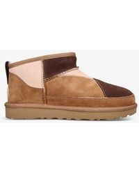 UGG - Classic Ultra Mini Reimagind Logo-patch Suede And Shearling Ankle Boots - Lyst