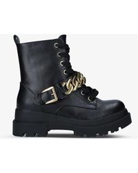 Call It Spring Xenia Chain-embellished Lace-up Vegan-leather Combat Boots - Black