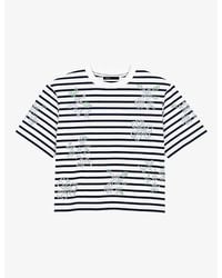 Maje - Striped Crystal-Flower Cotton-Jersey T-Shirt - Lyst