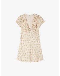 Sandro - Floral-Print V-Neck Woven Mini Dress - Lyst