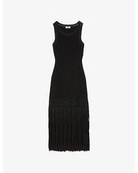 Sandro - Sleeveless Fringed-Hem Knitted Midi Dress - Lyst