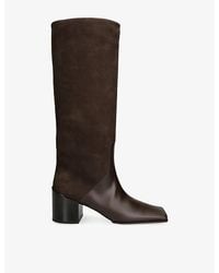 Alaïa - Square-Toe 55 Leather And Suede Heeled Knee-High Boots - Lyst
