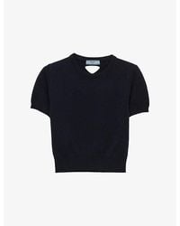Prada - Triangle Cut-Out Cashmere Crew Neck Knitted Top - Lyst