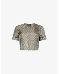 Gucci - Monogram-pattern Cropped Silk Top - Lyst
