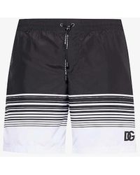 Dolce & Gabbana - Striped Brand-print Swim Shorts - Lyst
