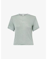 Juicy Couture - Rhinestone Round-Neck Stretch-Woven T-Shirt - Lyst